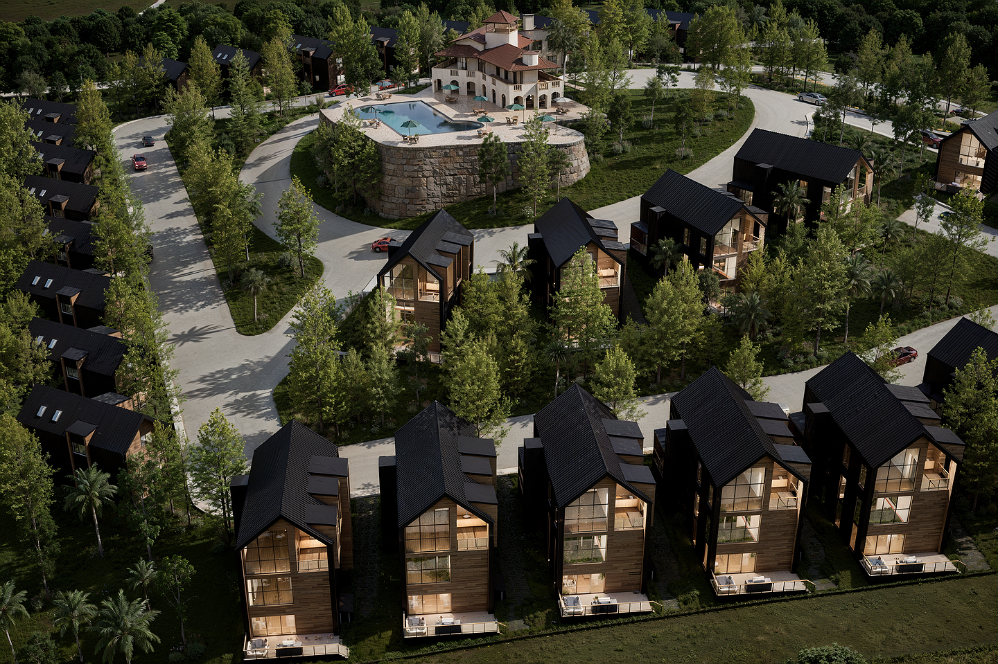 Render · Residences facing clubhouse